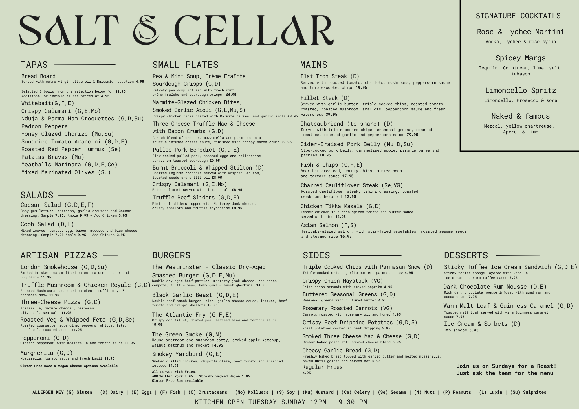 menu for website
